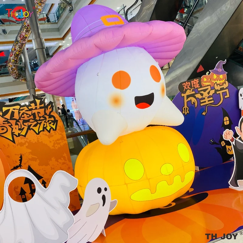 Fantôme gonflable géant d'Halloween de 20 pieds de haut de citrouille avec chapeau