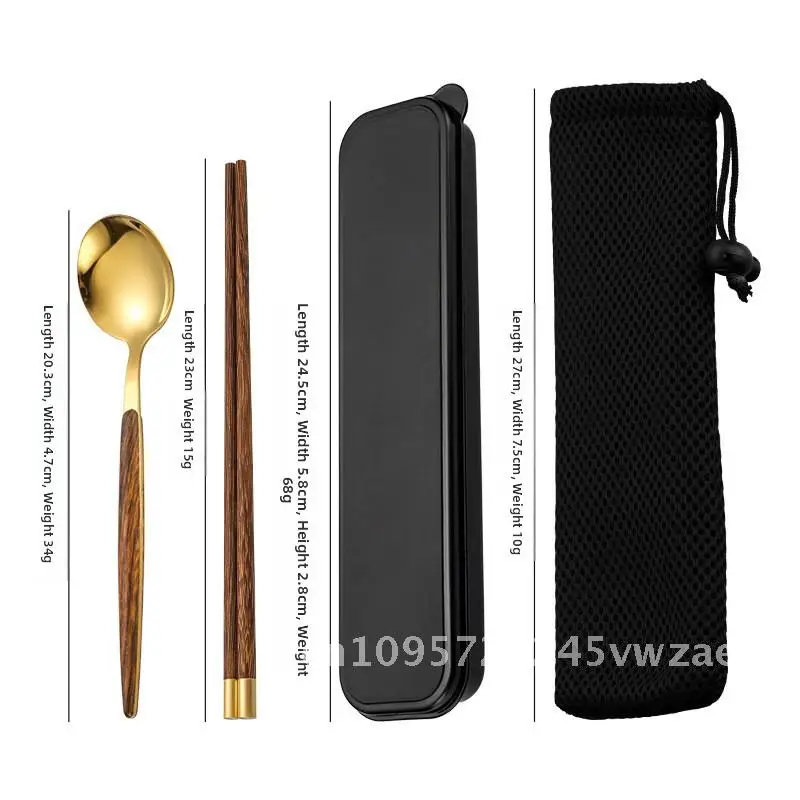 

Stainless Steel Imitation Wood Three-Piece Set - Creative Portuguese Fork Spoon Chopsticks Tableware Portable Japanese Style