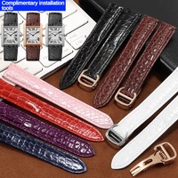 Crocodile Watchband Replacement Tank Solo/Cartier London Key Series Flat Interface Leather Watch Strap 16/17/18/20/22/23/24/25mm