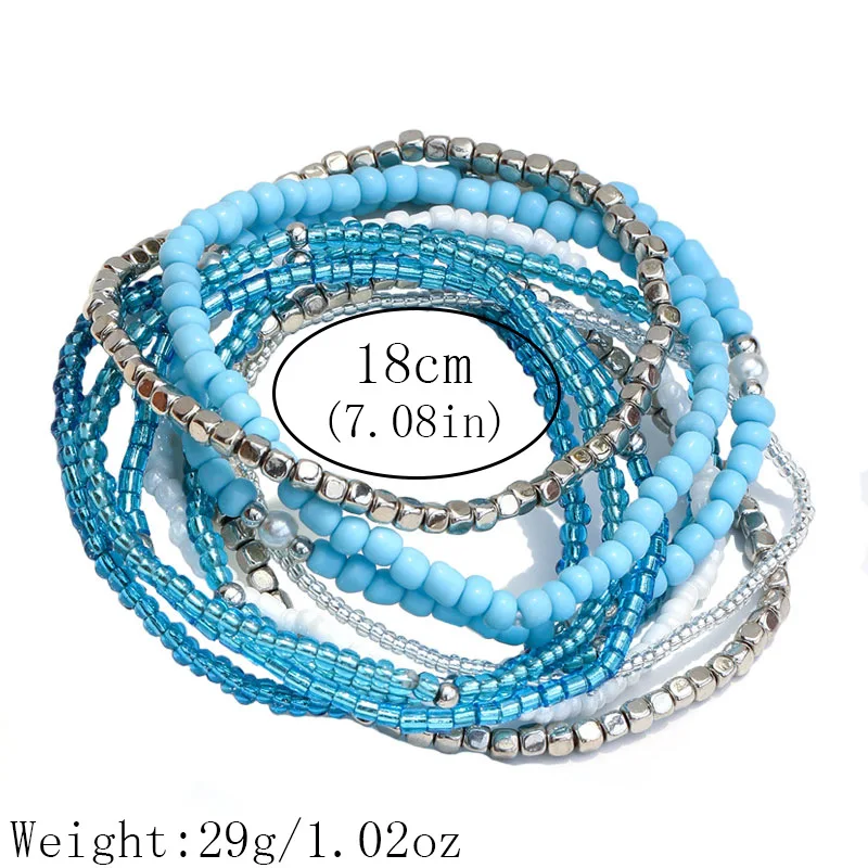 10 Pcs of Sea Breeze Stacked Bracelet Handmade Women Elastic Beaded Bracelet Set