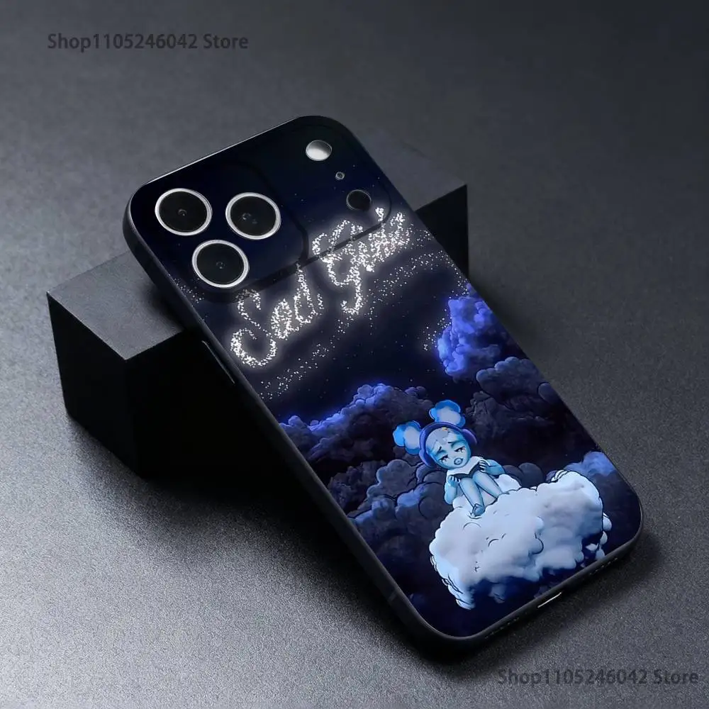 حافظة هاتف J-Junior H Sad Girl مقاومة للاهتراء لهاتف iPhone 17,16,15,14,13,12,11,Pro,XS,Max,XR,Plus,E,SE4,غطاء ناعم أسود صغير