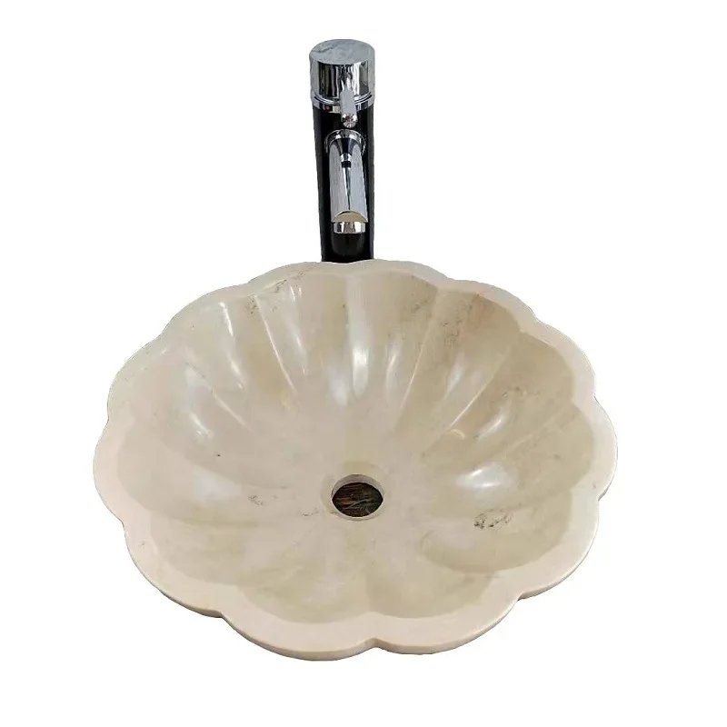 

Marble bathroom wash basin, creative bathroom art basin, Carrara white heart-shaped leaves, pumpkin-shaped table basin