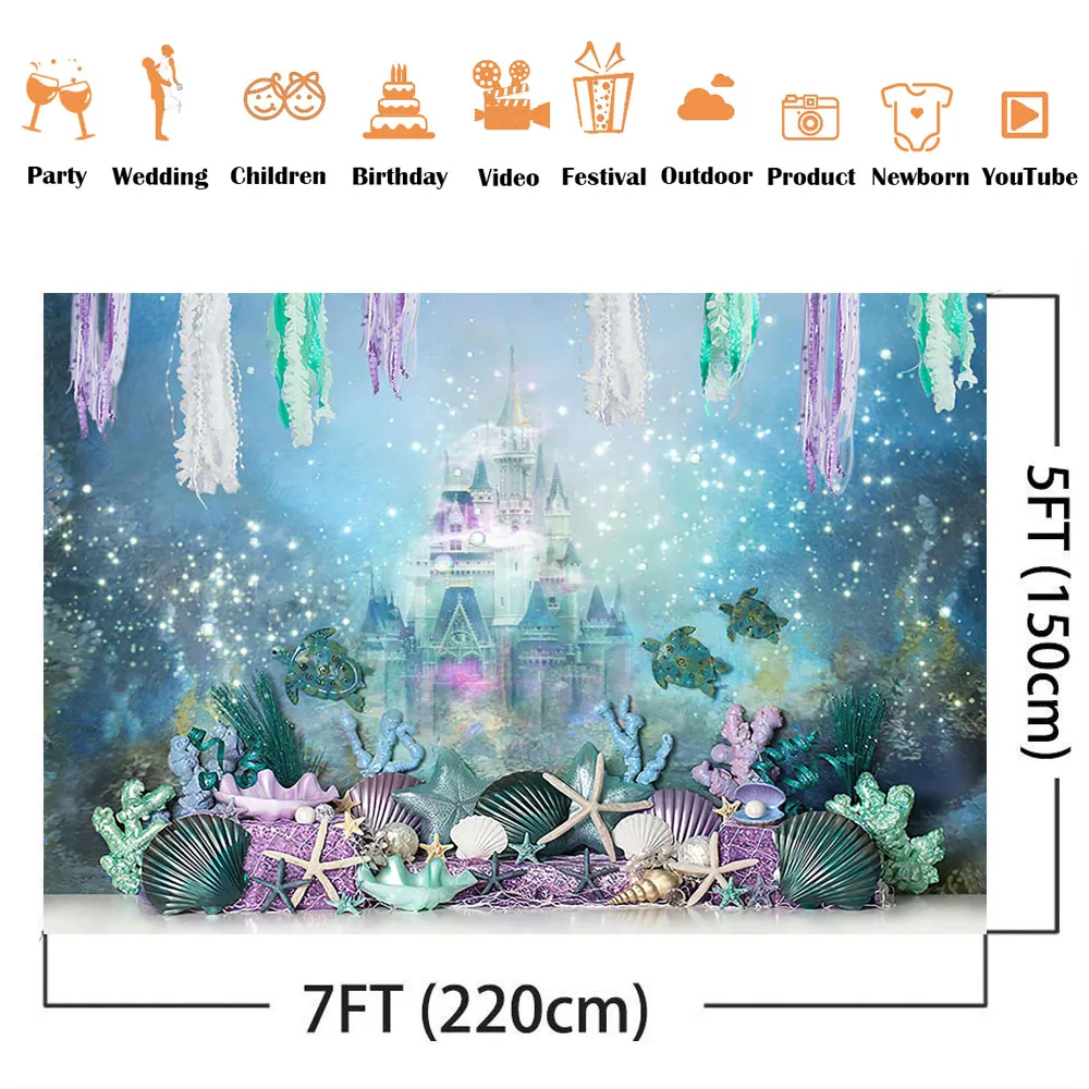 Under the Sea Backdrop for Photography Little Mermaid Princess Cake Smash Photo Background Newborn Girls Castle Photocall Props