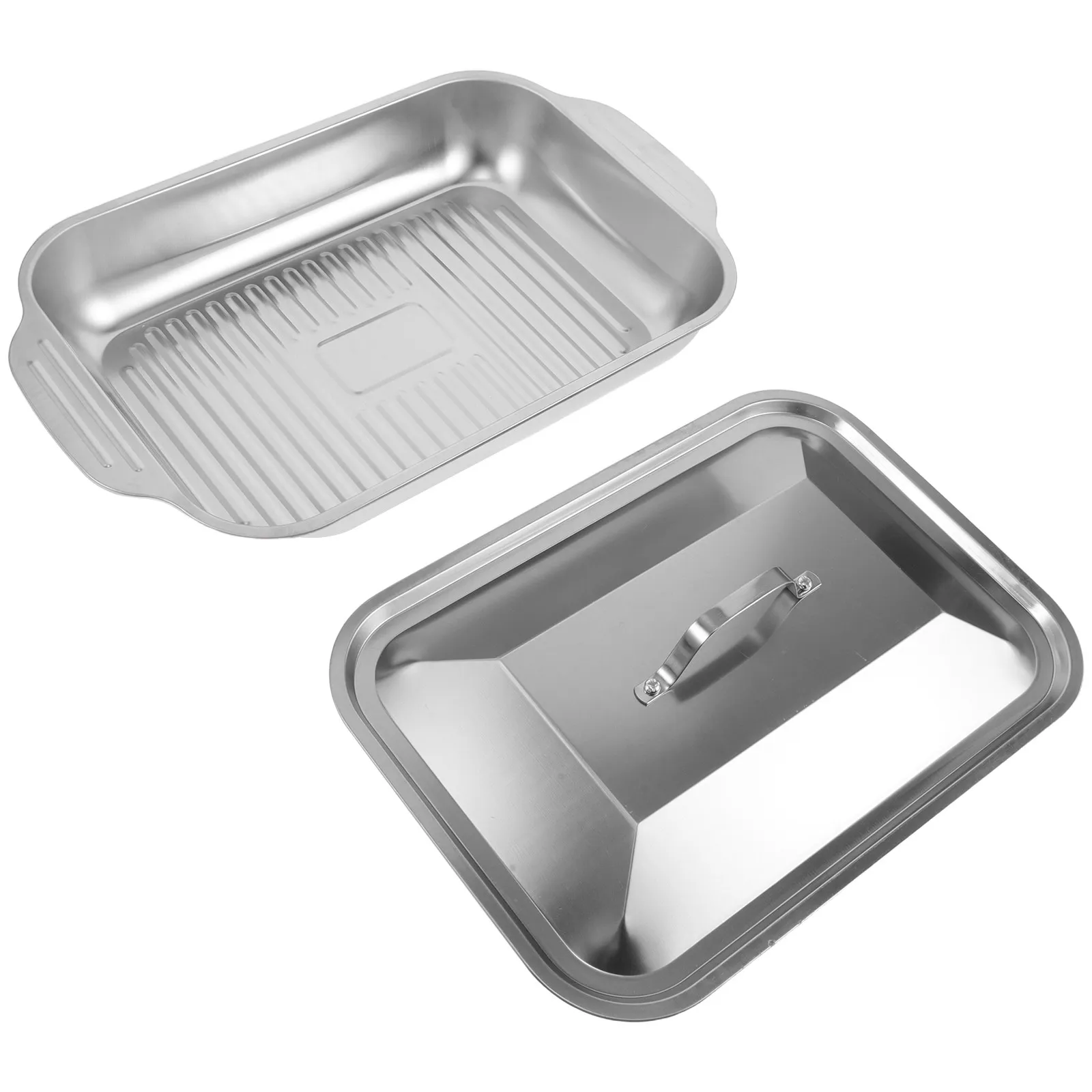 Extra Deep Stainless Steel Baking Pan 40Cm Dual Handle Roasting Tray for Bbq Oven Grill Drip Tray Home Restaurant Use Pan