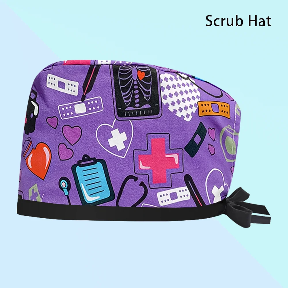 New Scrub Hat Adjustable Surgical Cap Medical Print   Multicolor Nurse Dentist SPA Working  Women Men Surgery Hats