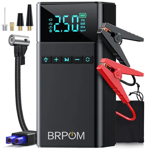 8500A/9000A Peak Current, 150 PSI Multi-Functional Portable Car Battery Starter, Compressor, and Air Injector/Portable Compressor with LED Display (ALL GAS, 8.0L Diesel)