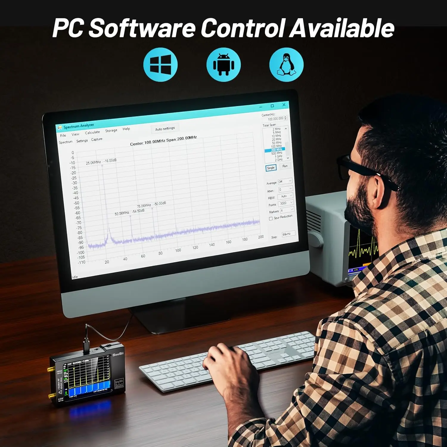 Portable TinySA Spectrum Analyzer Upgraded V0.3.1 Tiny Frequency Analyzer 100kHz to 960MHz MF/HF/VHF UHF Input Signal Generator