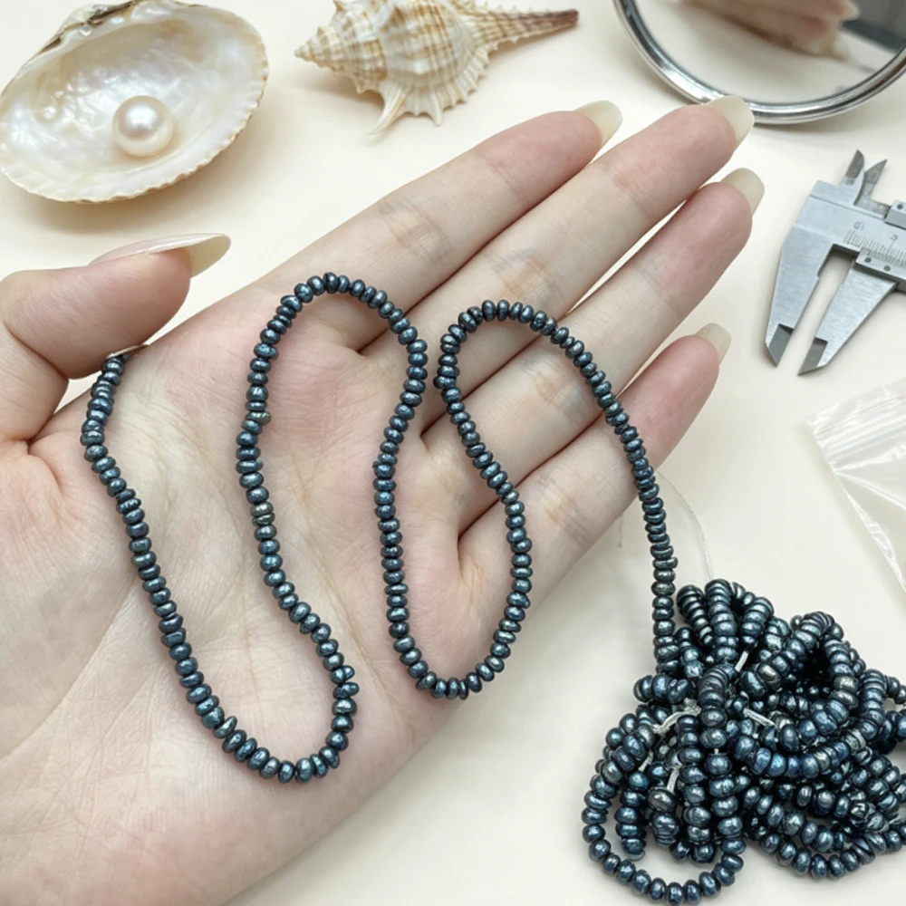 AA Black Flat Bead Strings 3-4mm 100% Natural Freshwater Pearls Beads for Jewelry Making DIY Necklaces Bracelets and Accessories