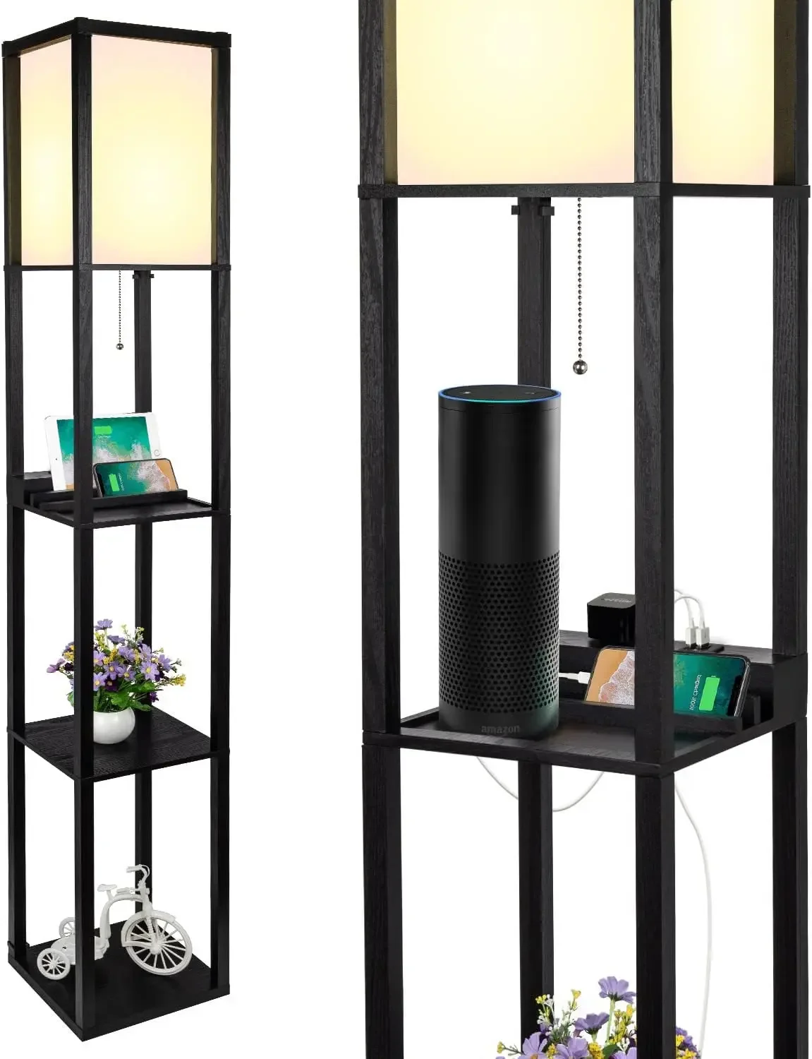 

SHINE HAI 3-in-1 Shelf Floor Lamp with 1 USB&Type C&1 AC Outlet, 3-Tiered LED Shelf Lamp, Shelf & Storage Floor Lamp