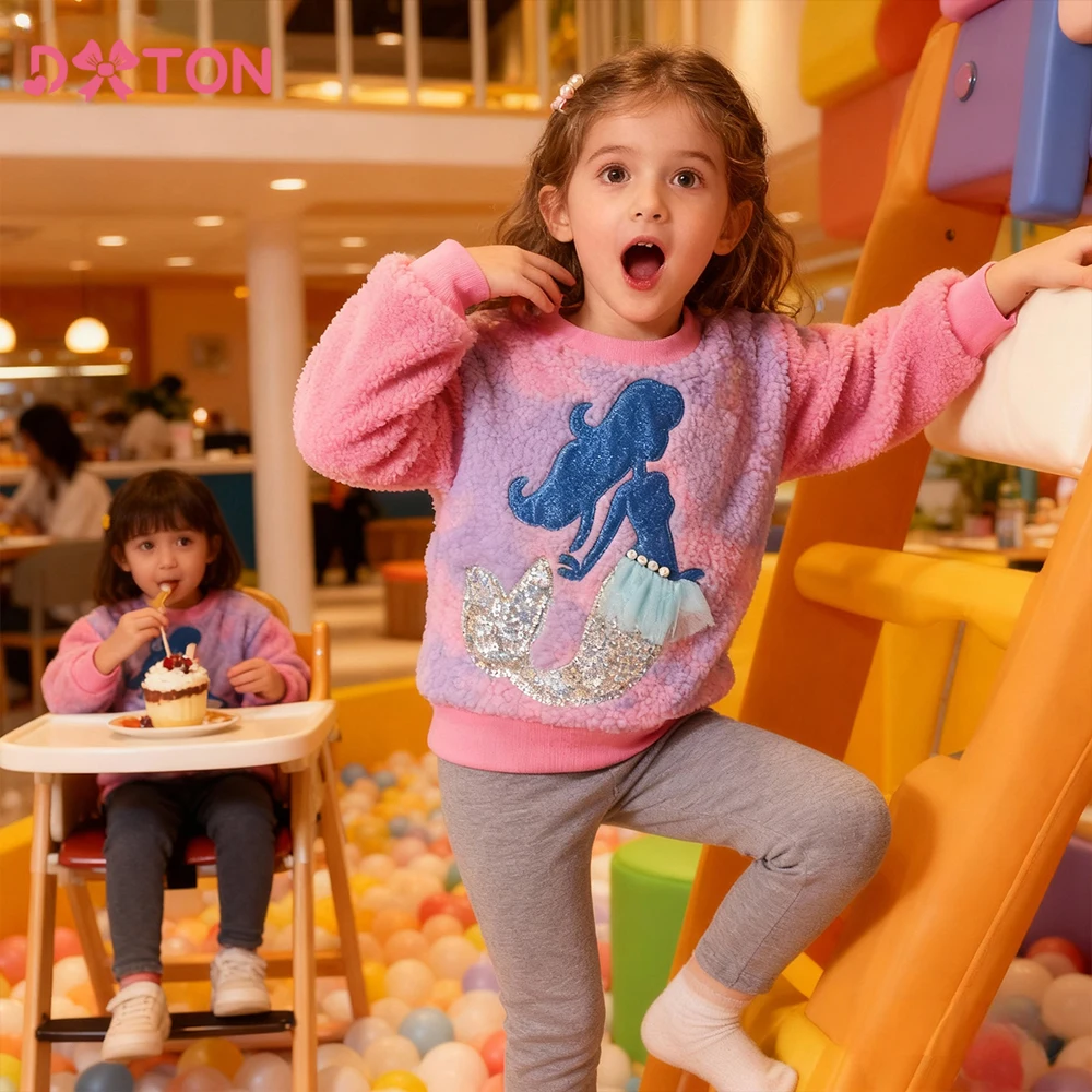 DXTON Mädchen verdicken Tops Polar Fleece warme Kinder Oberbekleidung Outfits Pailletten Meerjungfrau Applikation Kleinkind Pullover Sweatshirt 3-12 Jahre