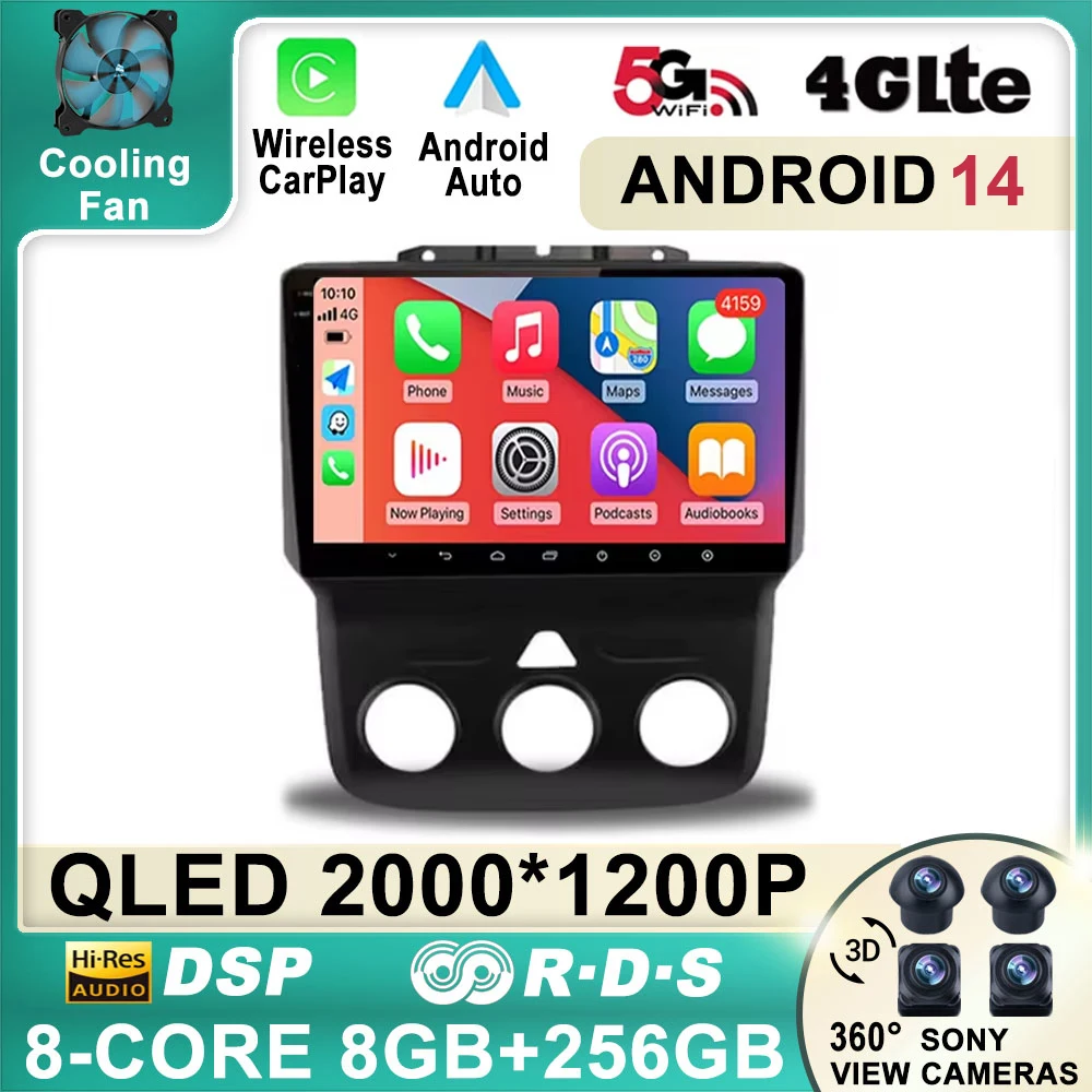 

9 дюймов DSP Android 14 Радио стерео для Dodge Ram 1500 5500 2013 2014-2019 Carplay 4G WIFI GPS навигация мультимедийный видеоплеер