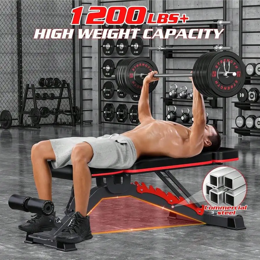 1200LBS Adjustable Weight Press Heavy Duty Incline Decline Workout With Headrest Home Gym Full Body Strength Training