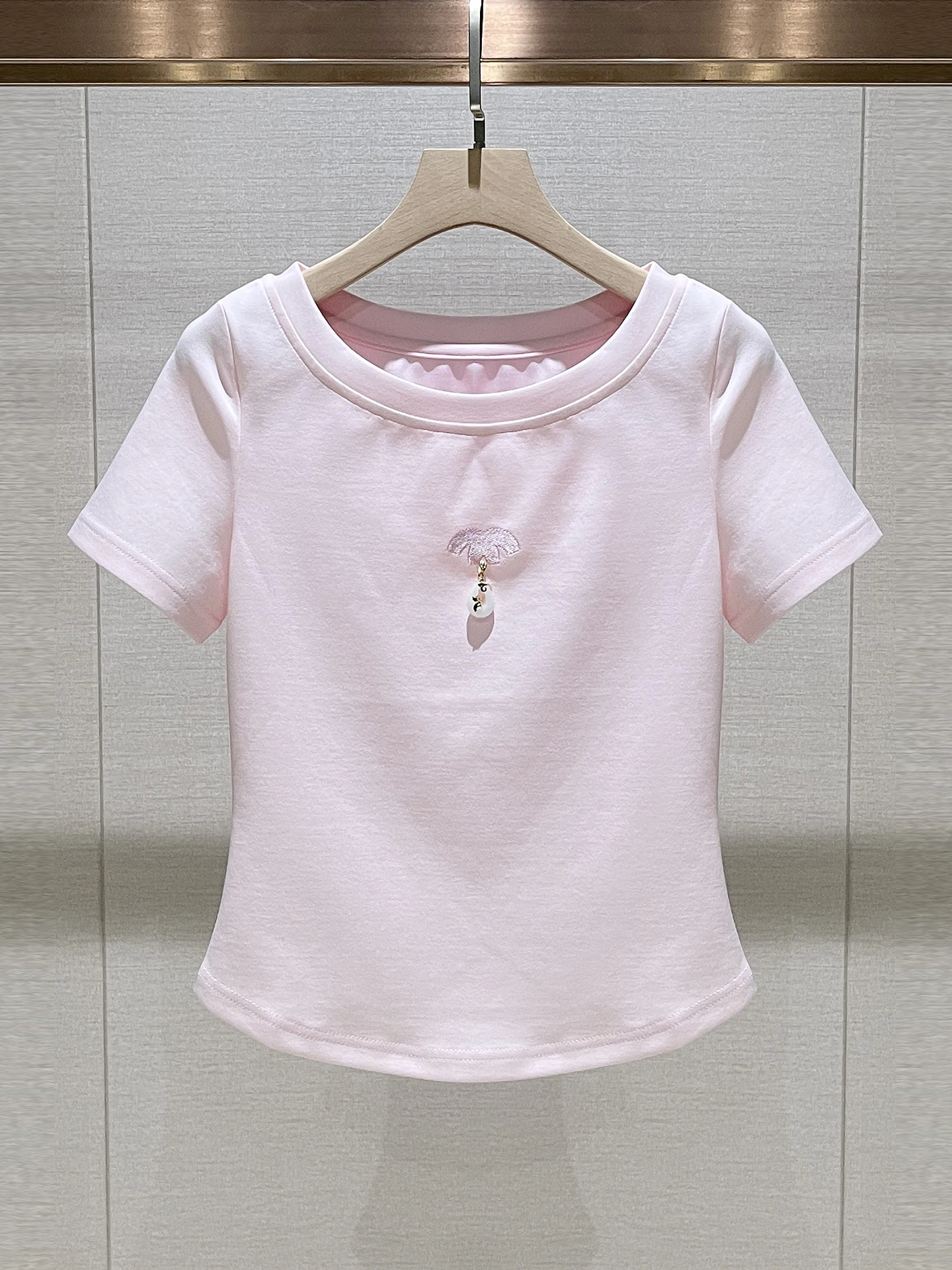 Ele Ladylike of Sve ronde ne geborduurde T-shirt roze casual ademende zomertop damesmode woon-werkverkeer sle