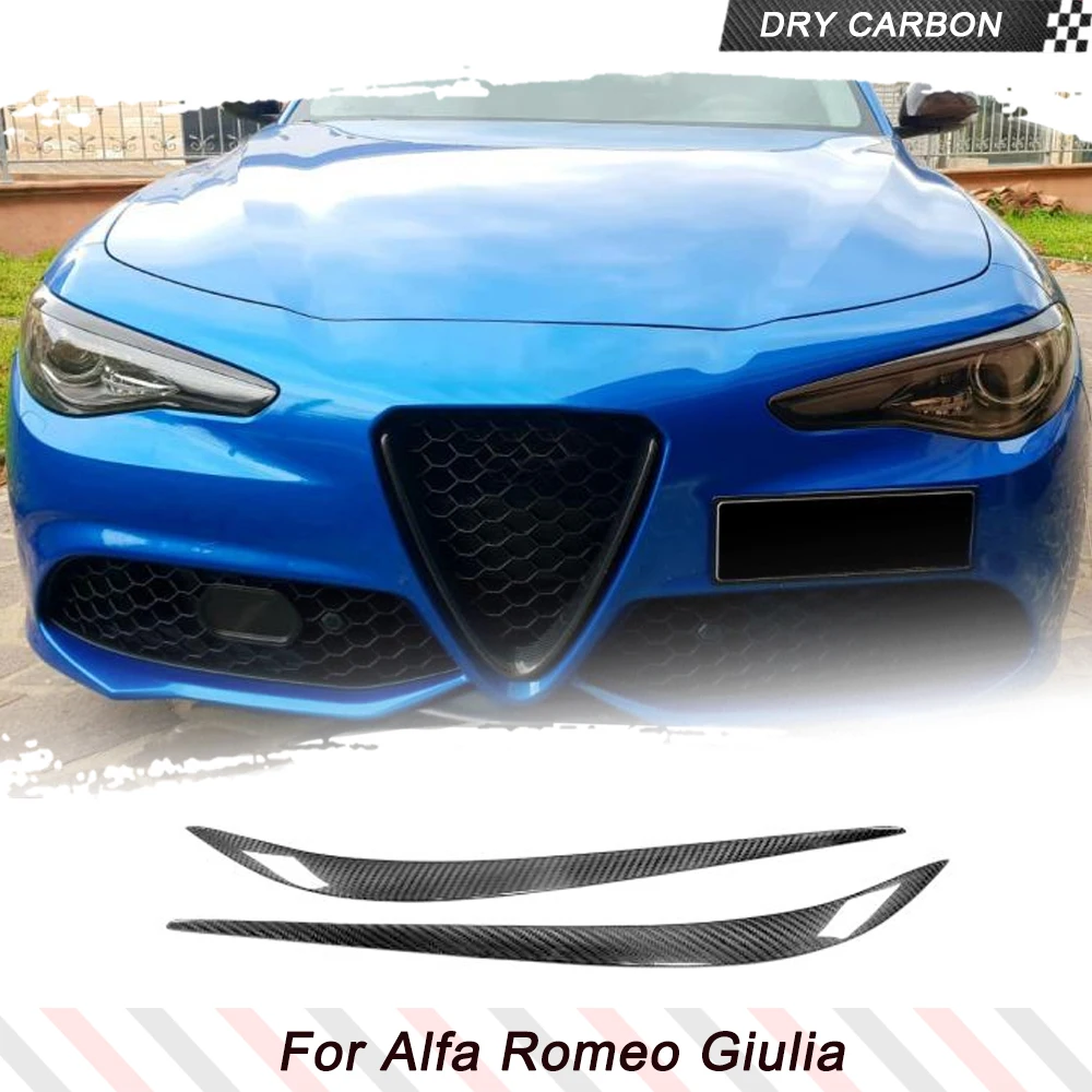 Dry Carbon Fiber Car Headlight Eyebrows For Alfa Romeo Giulia Quadrifoglio Base Quadrifoglio Verde TI Sedan 4-Door 2015-2018