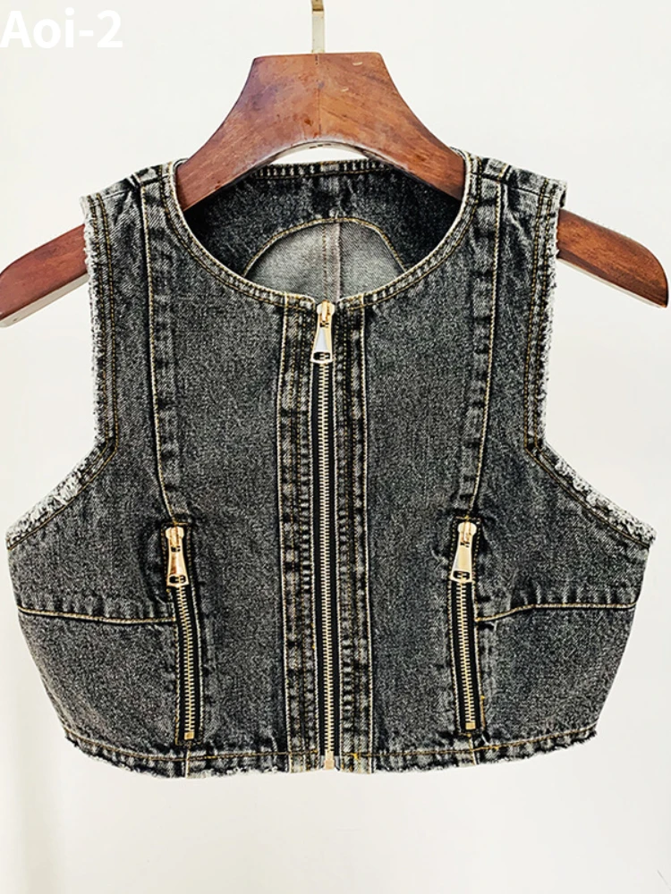 Fashion Vintage Denim Suit Women's Summer New Zipper Vest Top+Shorts Hot Pants American Style Sexy Two-piece Set