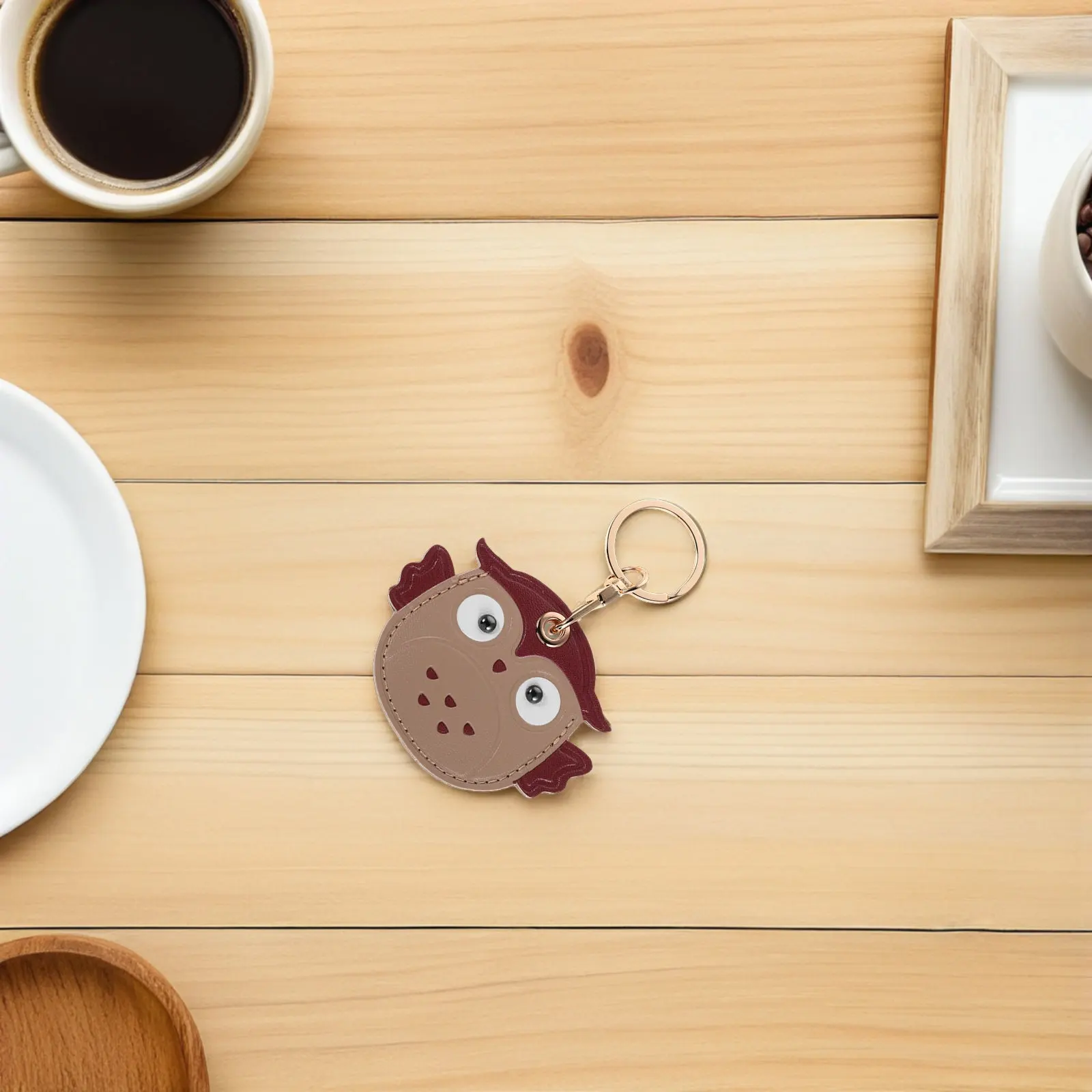 2Pcs Owl Key Chain Set Stylish Cartoon Animal Keyring PU Material Access Card Holder Key Cover Decorative Charm for Women Girls