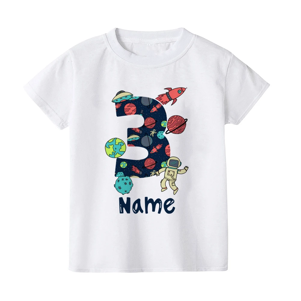 Personalized Birthday Kid Shirt Space Astronauts Number Print T-shirt Boys Clothes Custom Name Child Shirts Kid Birthday Gift