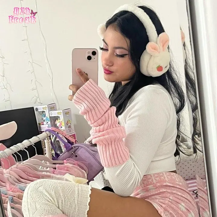 Y2K Rabit Plush Earmuffs Super Warm Cute Winter Accessories Rebellious Girl Headband Egirl Softgoth