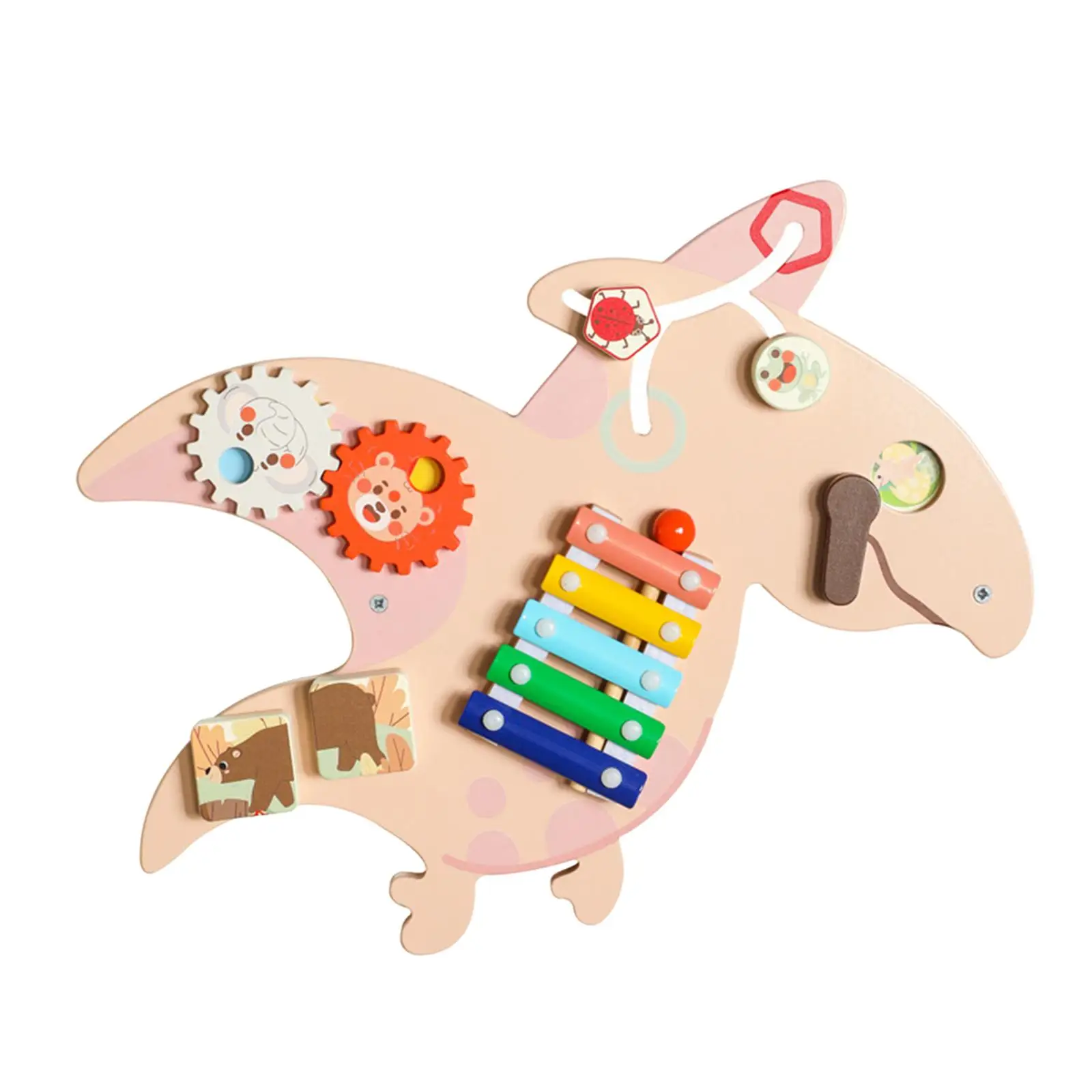 Toddlers Wall Busy Board, Activity Panel Sensory Toy, Wood Activity Wall Panel for Playroom Travel Toy