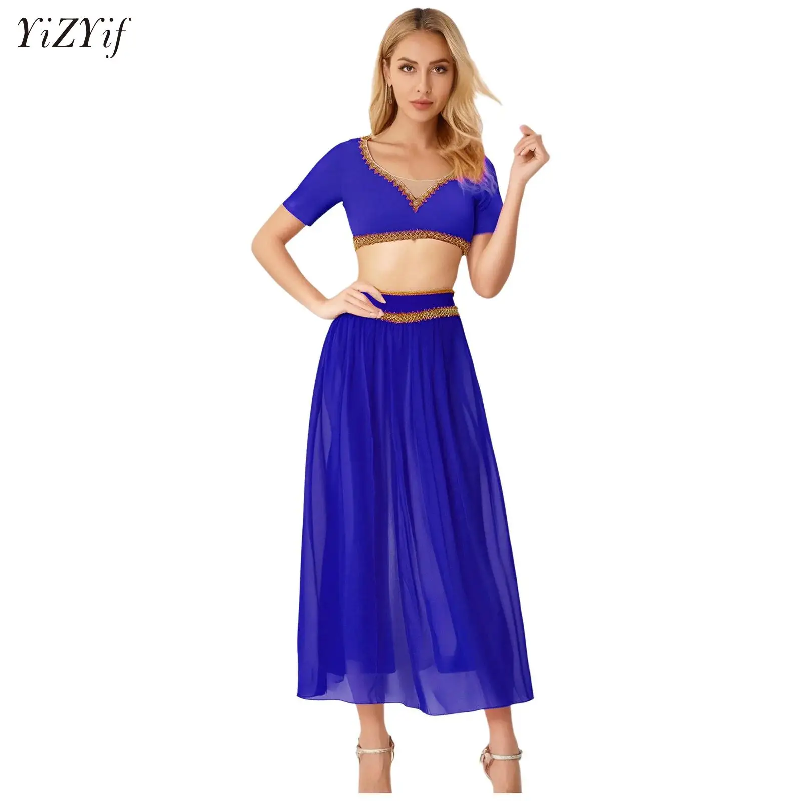 

Women Jasmines Cosplay Costume Ancient Rome Egyptian Dresses Crop Top And Split Skirt Set for Halloween Role Play Party Perform