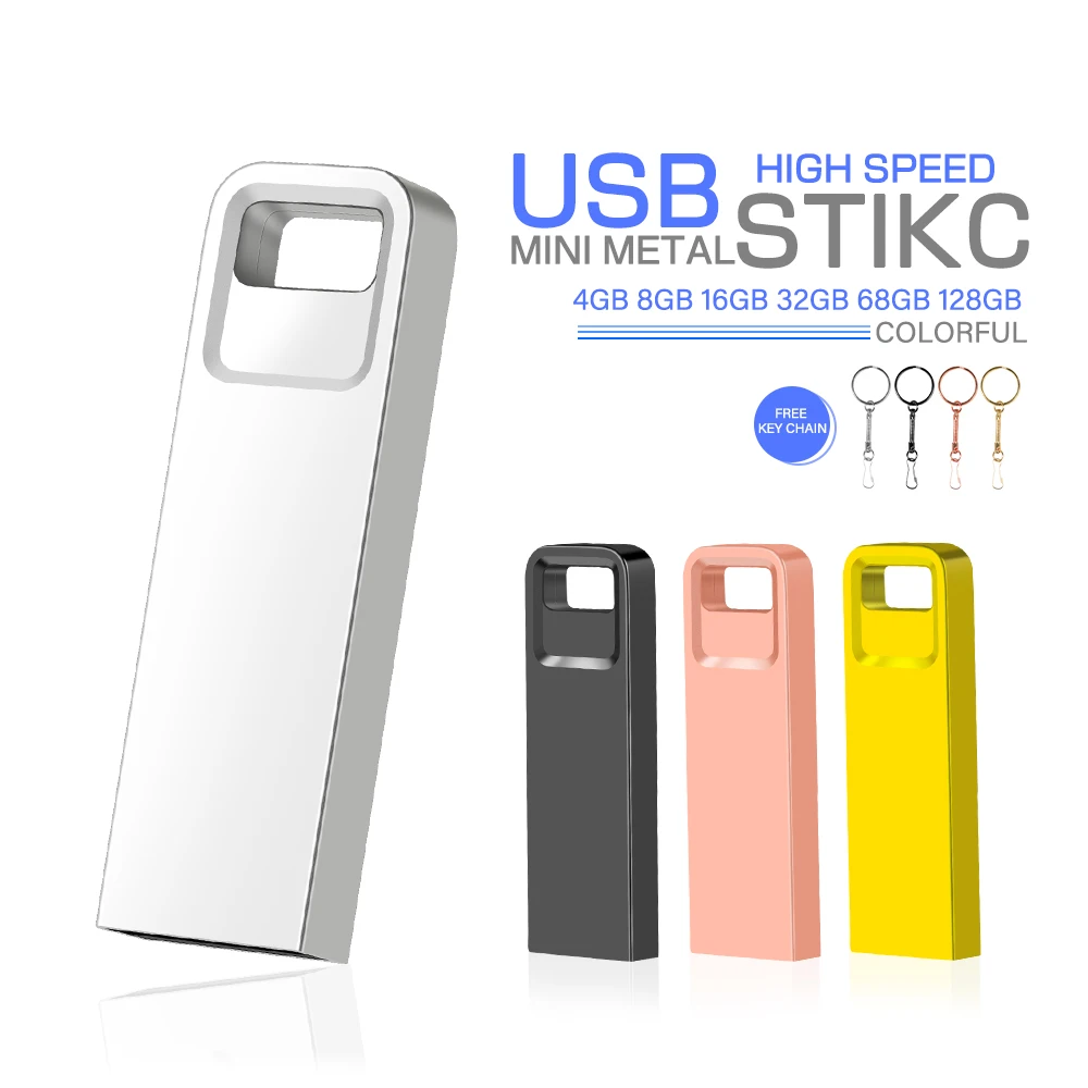 Silver Pen drive Original genuine Metal USB Flash drive Business gift office product Memory stick 128GB 64GB 32GB 16GB 8GB 4GB