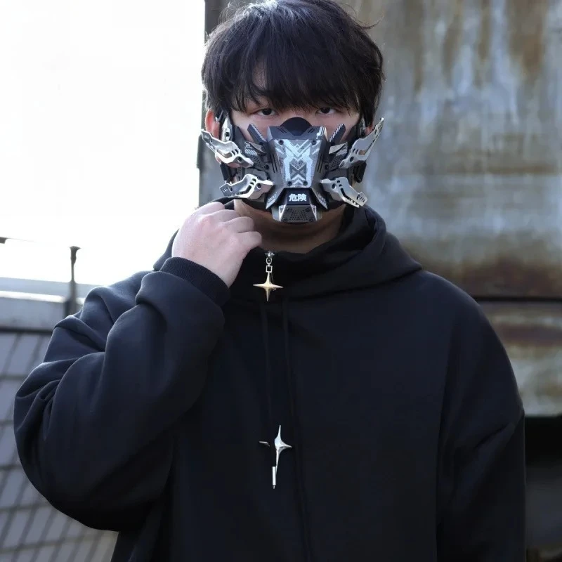 

Cyberpunk Predator Half Face Mechanical Mask - LED Glowing Tactical Windproof Mask Cosplay Commander Outfit Prop