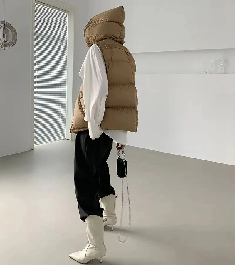 Mulheres novo simples all-match casacos femalesoft quente mangas jaquetas outono inverno coreano pato branco para baixo colete