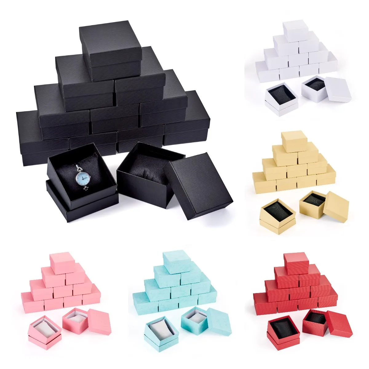 12pcs Square Paper Jewelry Gift Boxes With Fabrics Pillow Jewelry Organizer Case for Bracelets Watch Storage