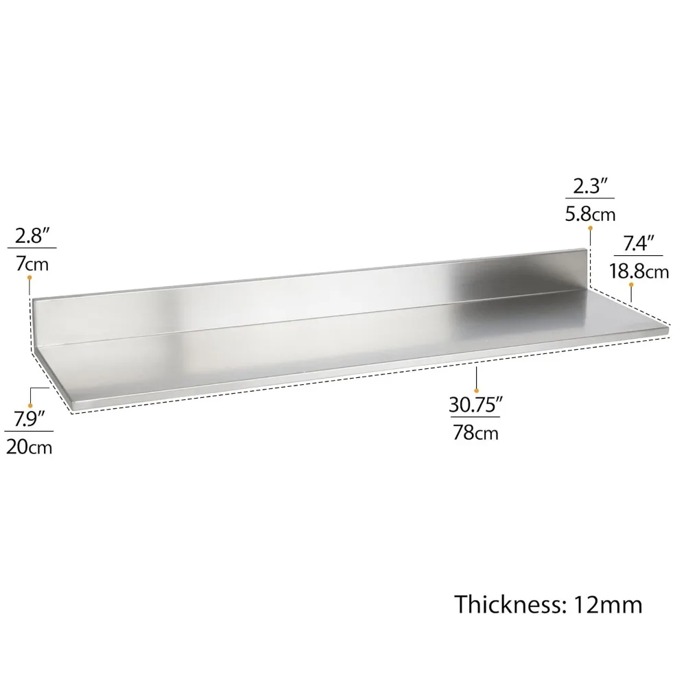 Aço inoxidável de parede Cozinha Organização prateleira, Plat, durável, 30.75 Polegada, restaurantes, empresas e Eatseries