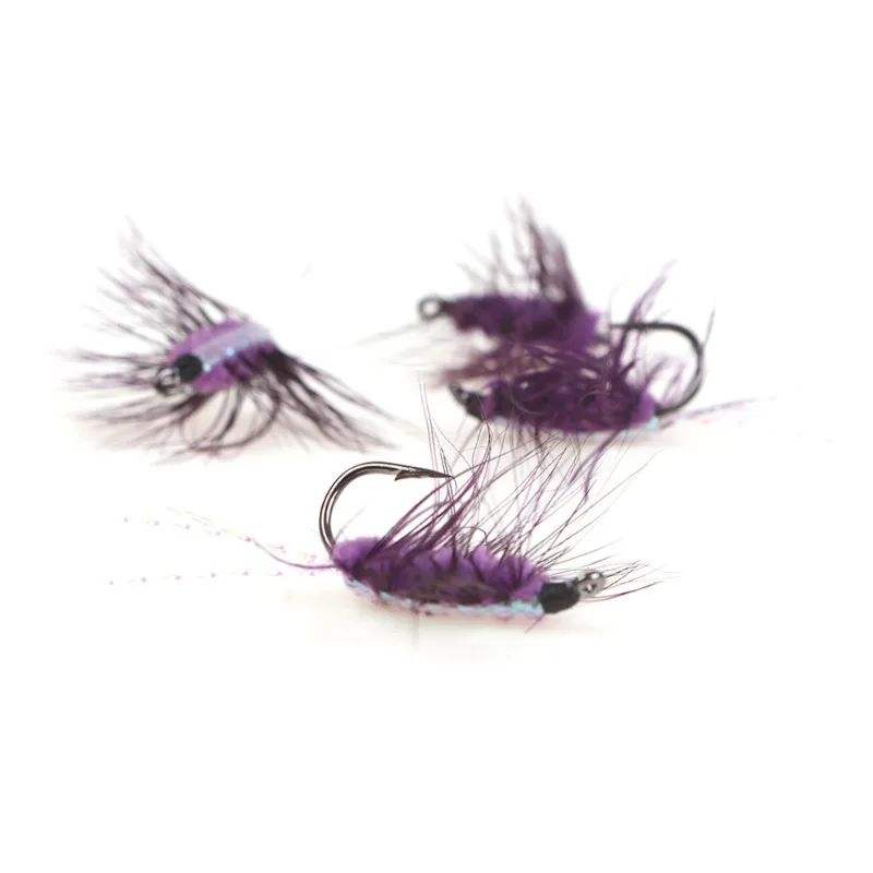 

5pcs NEW Purple Woolly Worm Jig 4 # Hook Flash Back Tail Fly Fishing Flies Soft Velvet Trout Muskie Fishing Lures