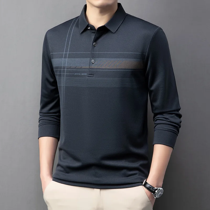 

Men's Spring Autumn Collar Polo Shirt Middle-aged Business Casual Top Base Layer