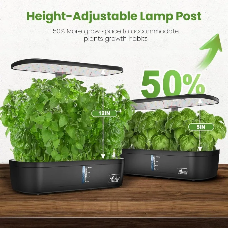 Indoor Garden Hydroponics Growing System 12 Pods, Indoor Herb Garden with LED Grow Light, Adjustable Height Up to 10.8inch