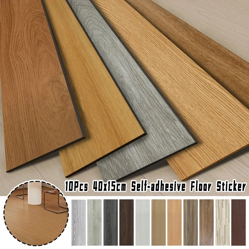 10PCS 40x15cm Self-Adhesive Floor Sticker Diy Wood Grain Wall Sticker Waterproof Heat Resistant Imitation Wall Tiles Vinyl Board