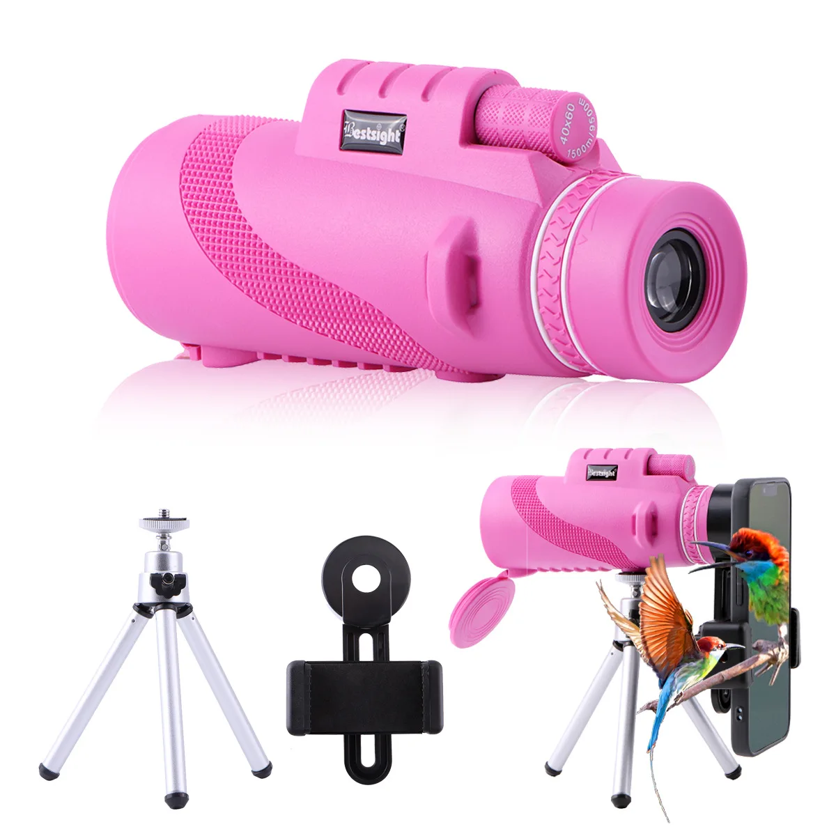 Newest Pink 40X60 HD ZOOM Monocular Telescope Portable Binoculars Long Range Telescope Hunting Camping With Tripod Phone Holder