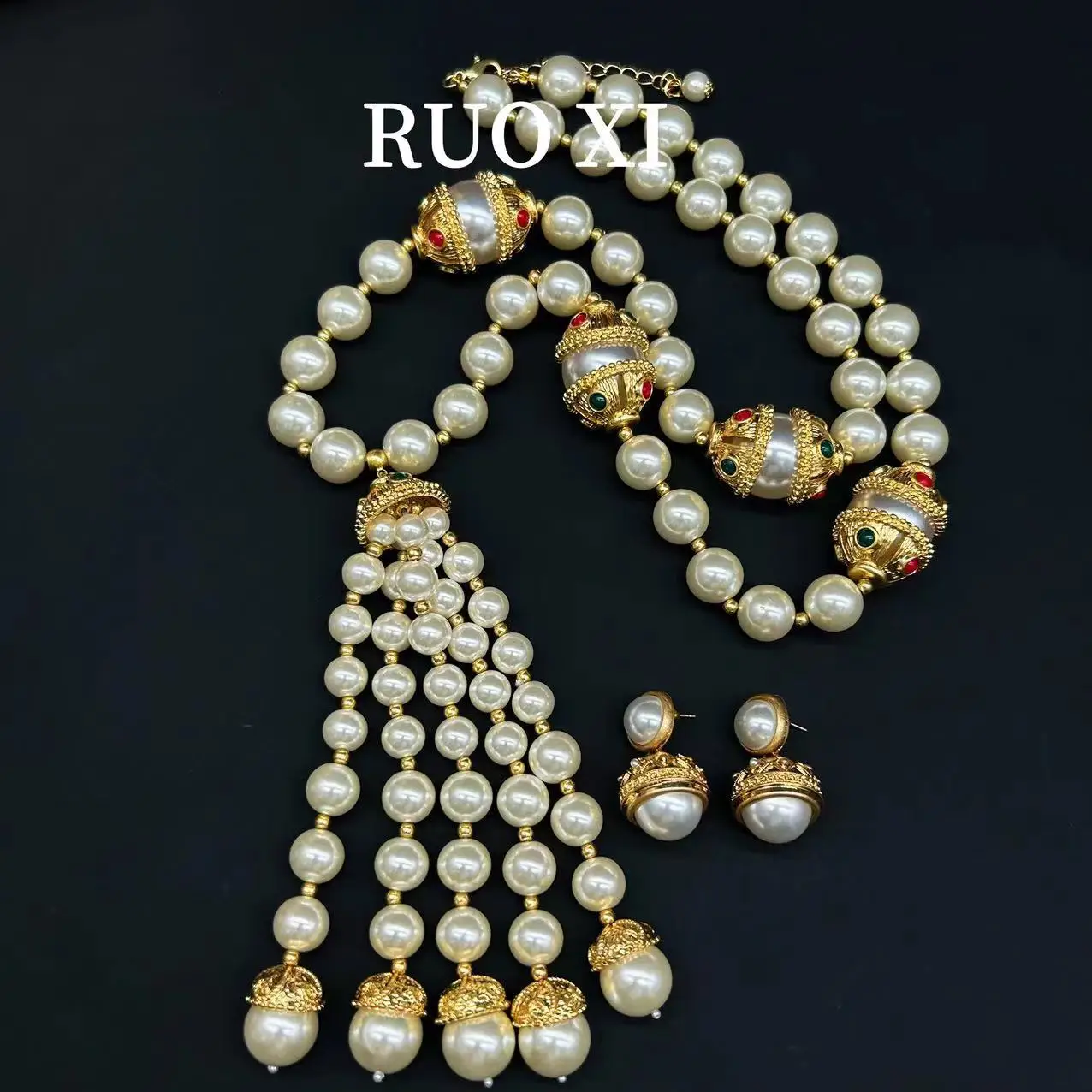 

Jewelry Decoration Diamond Earrings for Women Retro Antique Pearl Earrings Necklace Banquet Party Show Gorgeous Luxury Elegant