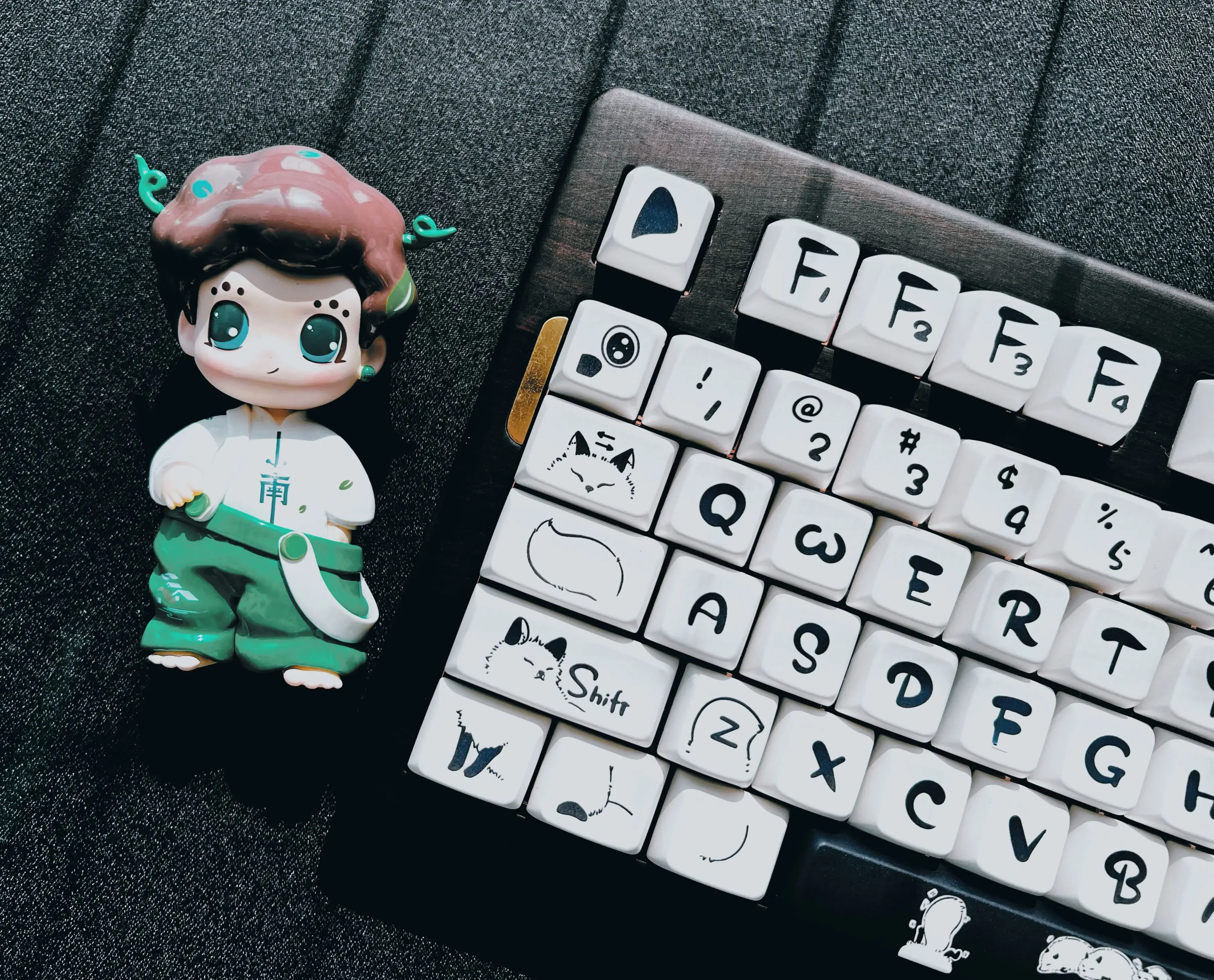 Simples Preto e Branco Fox Keycap Sublimação Completa Pbt Keycap Cute Animal Keycaps 137 Chaves Altura Mda