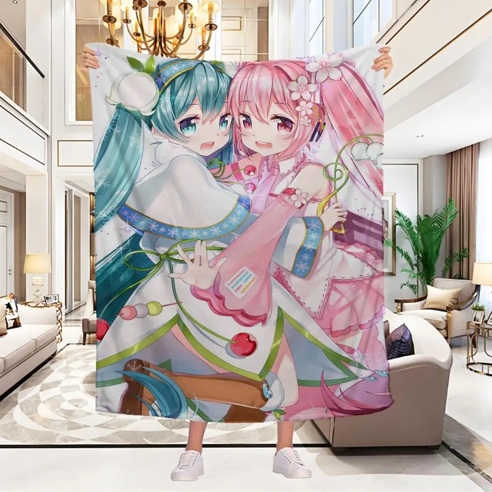 

Throw H-Hatsune Blanket Aesthetic Sisters Portable Home Travel Camping Sofa Picnic Thick Miku Warm singer Flannel Blanket