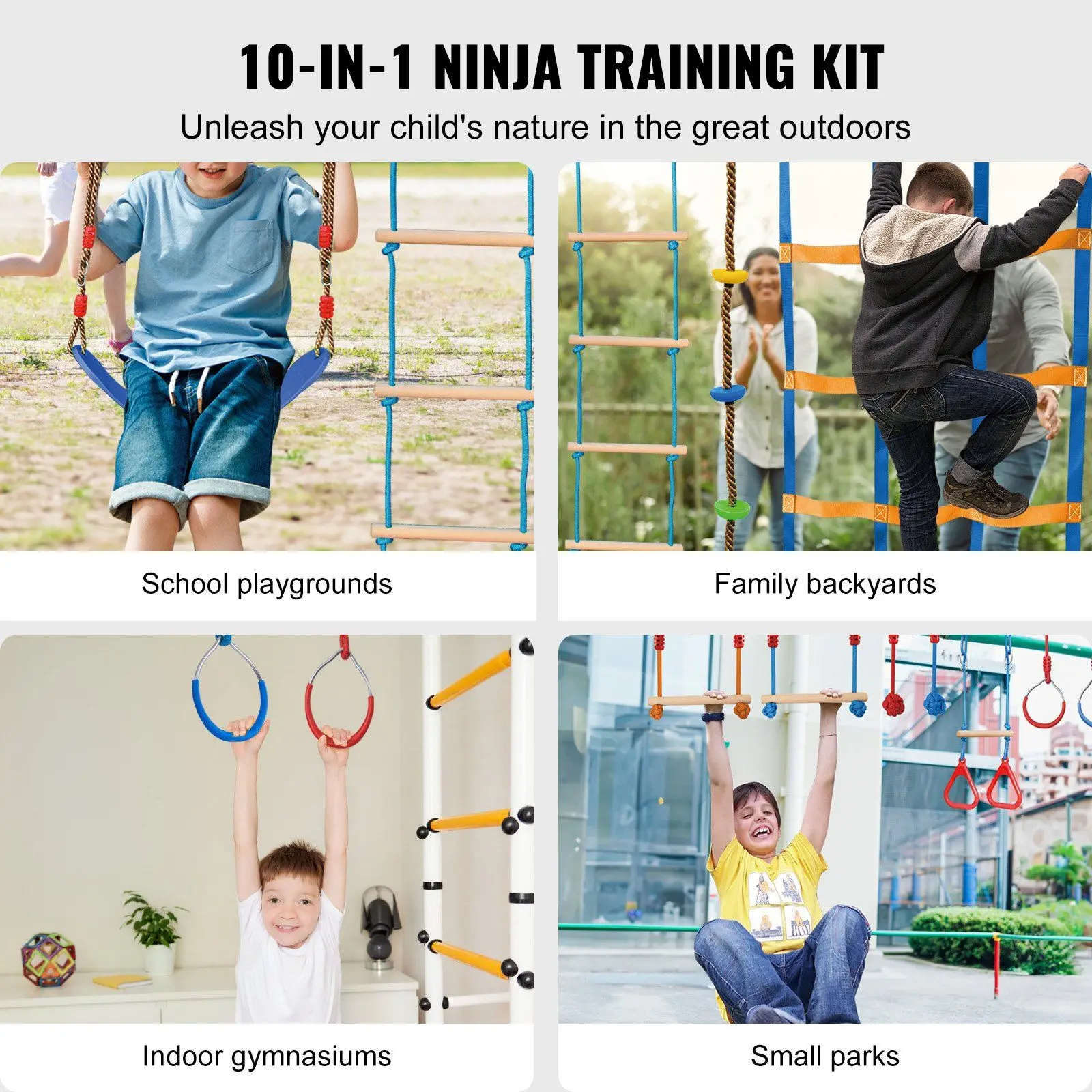 Backyard Toys Training Equipment Set Ninja Warrior Obstacle Course for Kids 2 x 60 ft Weatherproof Slacklines