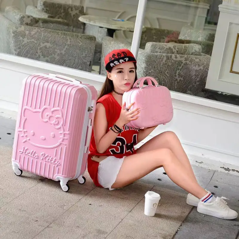 20 24 Inch Sanrios Hello Kittys Trolley Case Anime Woman Kawaii Travel Suitcase Mute Universal Wheel with Lock Student Girl Gift