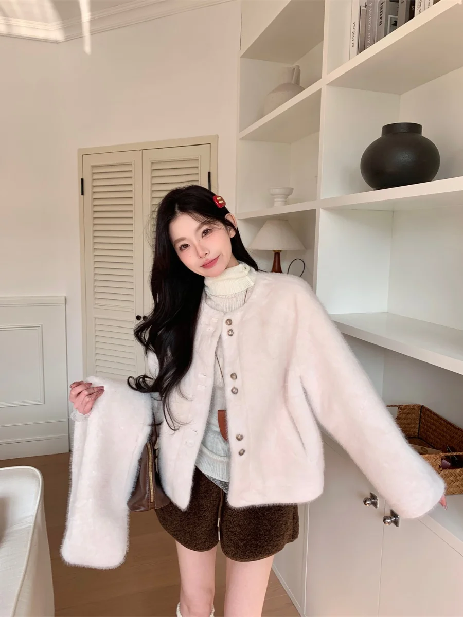 

MNANA Модная белая меховая куртка Sweet Lady с шарфом, осенне-зимняя, утепленная, прямого кроя, 100% полиэстер