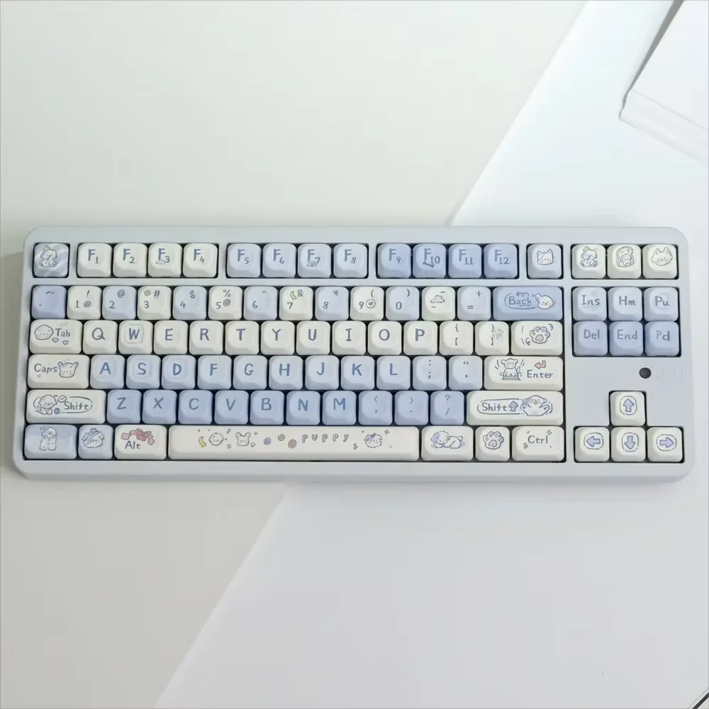 Imagem -06 - Cachorro Não Branco Redondo Keycaps Pbt 130 Chaves Qx3 Meninas Azul Bonito para 60 64 84 98 108 Teclado Mecânico do Jogo Interruptor do mx