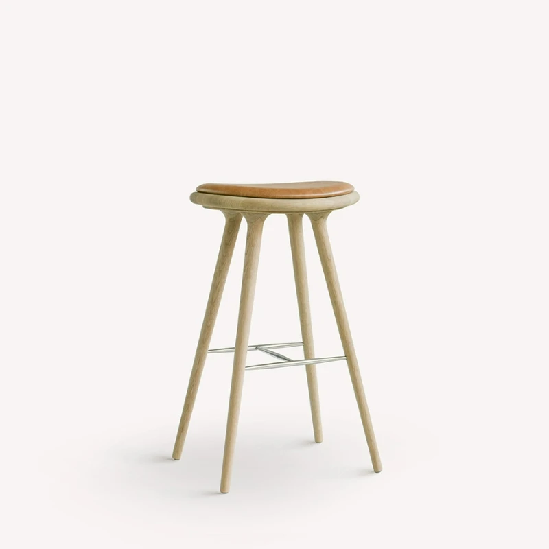 

Bar stool, Nordic solid wood leather bar chair, home high stool