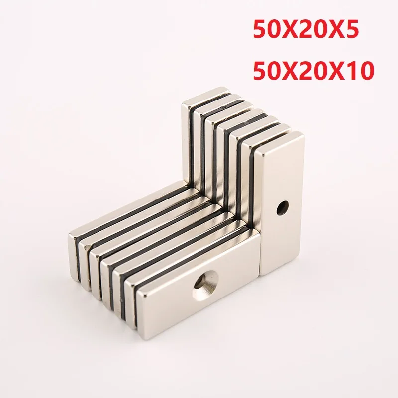 

50X20X5/10MM Strong Magnetic Block Neodymium Magnet Screw Hole NdFeB Strong Rare Earth Hardware Lighting Magnets 50*20*10/5MM