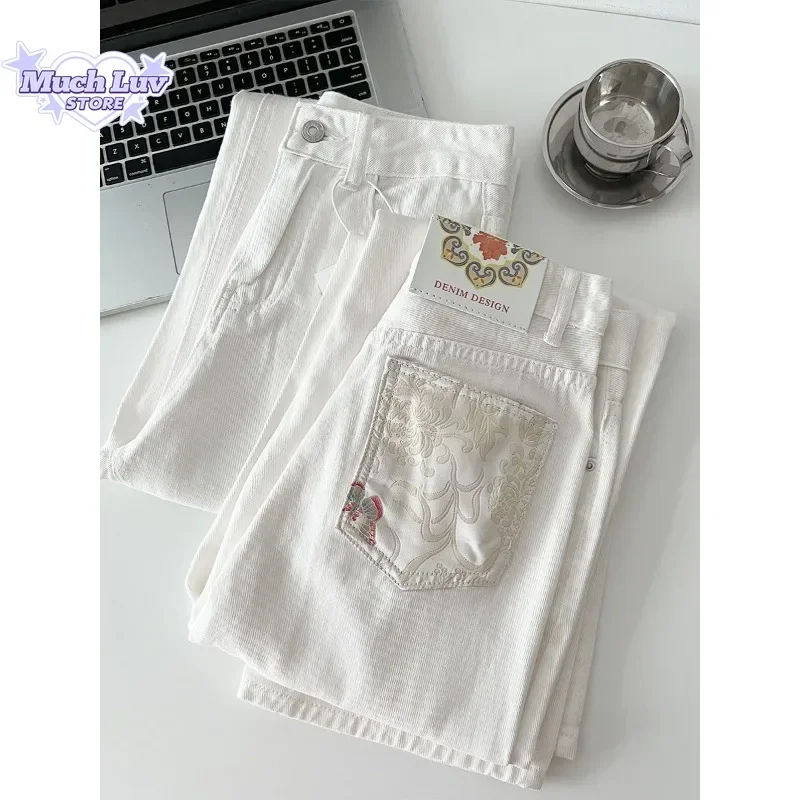 New Chinese Style Butterfly Embroidered Loose Leg Jeans Summer Fashion Trend Casual and Comfortable Pure Cotton Couple Pants