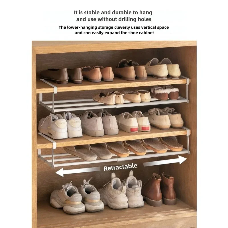 2025 Adjustable Shoe Rack Space Saving Organizer for Home Cabinets with Hanging Basket Under Shelf Storage