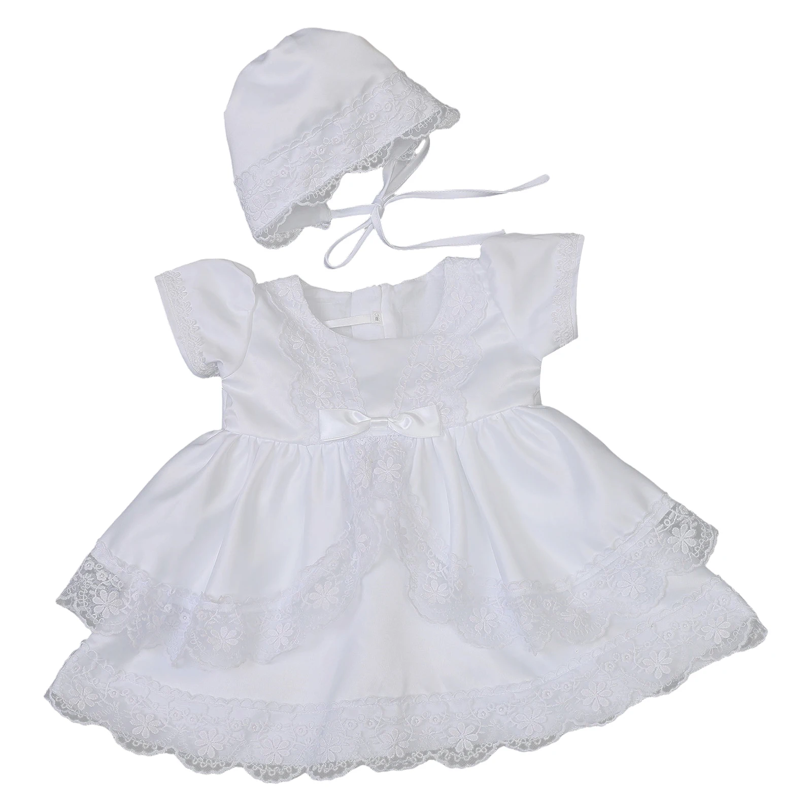 

Baby Girls Baptism Christening Dress White Royal Court Style Princess Dress Lace Flower Embroidery Tulle Dresses with Bonnet Hat