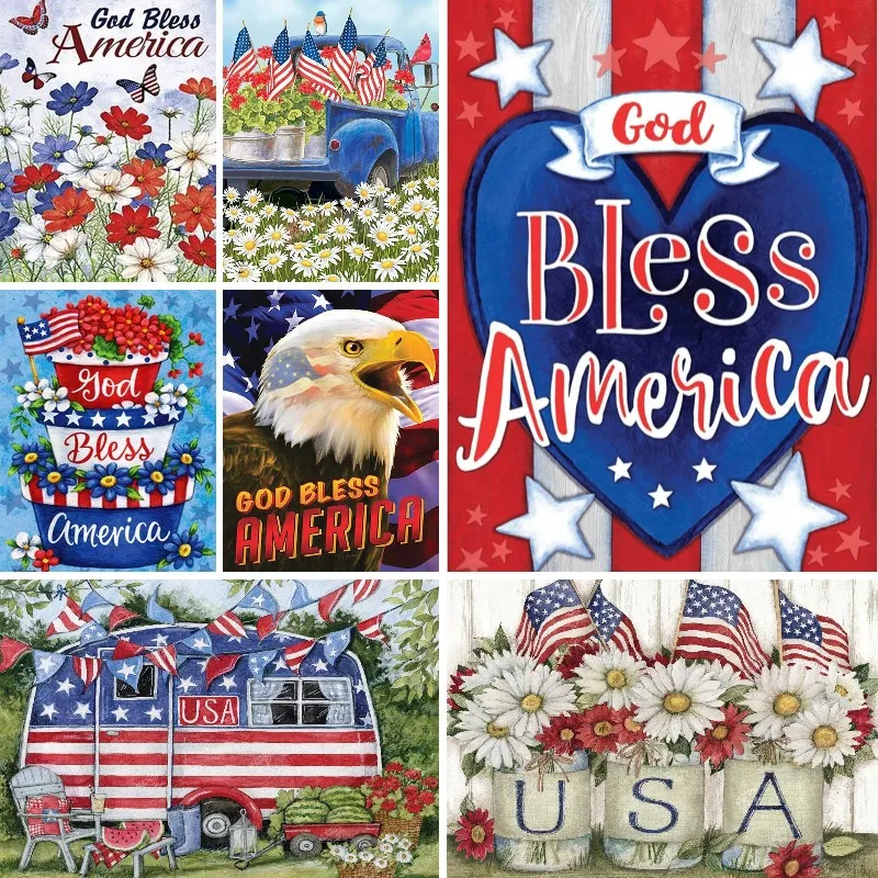 4th of July Patriotic Eagle Diamond Painting Full Drill Embroidery 5d Diy Mosaic Cross Stitch Gift Farmhouse Front Porch Decor