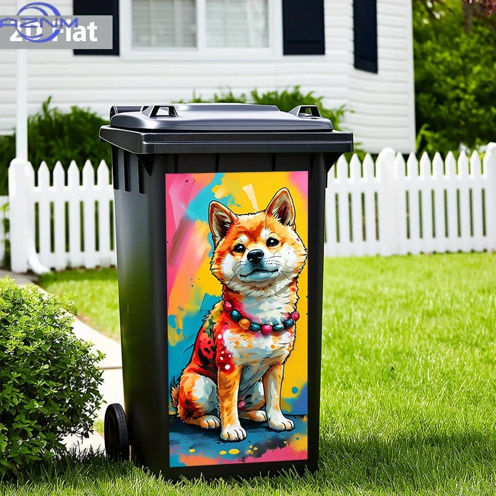 PVC Sticker of a 2D Flat Color-Splashed Shiba Inu (Full Body Sitting) – Back-Adhesive, Waterproof, Adorable Pet Decoration for