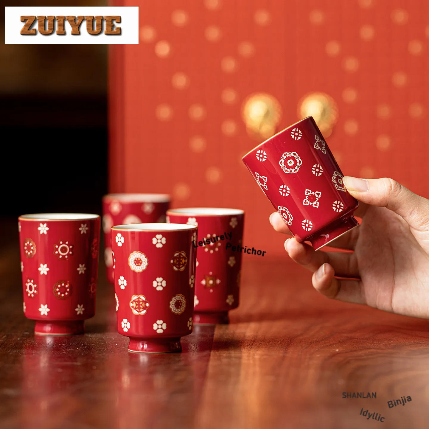 5 قطعة/مجموعة رسمت باليد باو شيانغ الزهور الأحمر فنجان الشاي الرجعية وعاء الشاي القدح الشاي تذوق كوب شخصي Jianzhan ماستر أكواب Teaset 80 مللي