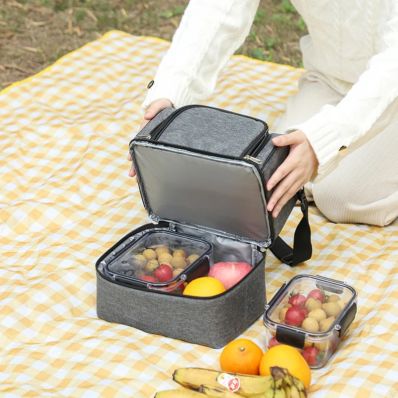 Double Layer Insulation Lunch Bag Portable Outdoor Picnic Cooler Ice Pack Waterproof Large Capacity Food Thermal Bento Box Bags